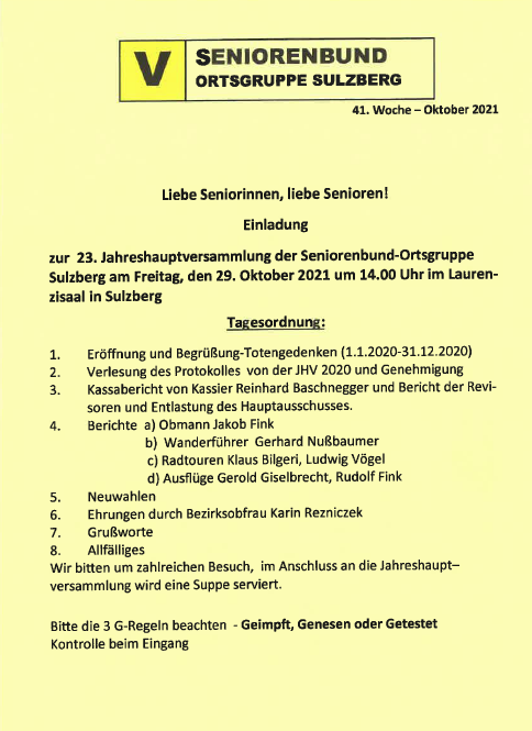 Jahreshauptversammlung des Seniorenbundes Ortsgruppe Sulzberg